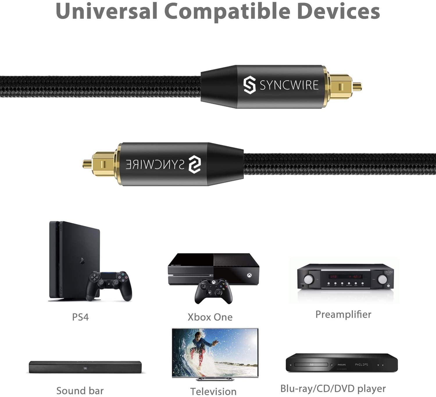 hele blyant Rationalisering Syncwire Digital Optical Audio Cable 10 Feet - [24K Gold-Plated; Durable  Nylon] Fiber Optic Toslink Cord Optical Audio Cable for Sound Bar; Home  Theater; TV; PS4; Xbox; Playstation; Samsung; Black - Walmart.com