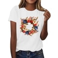 thumbnail image 4 of Mifsaly 4Th of July Independence Day T-Shirt Women Floral Wreath American Flag Patriotic Tees Crewneck Short Sleeve Cotton Top XXL, 4 of 7