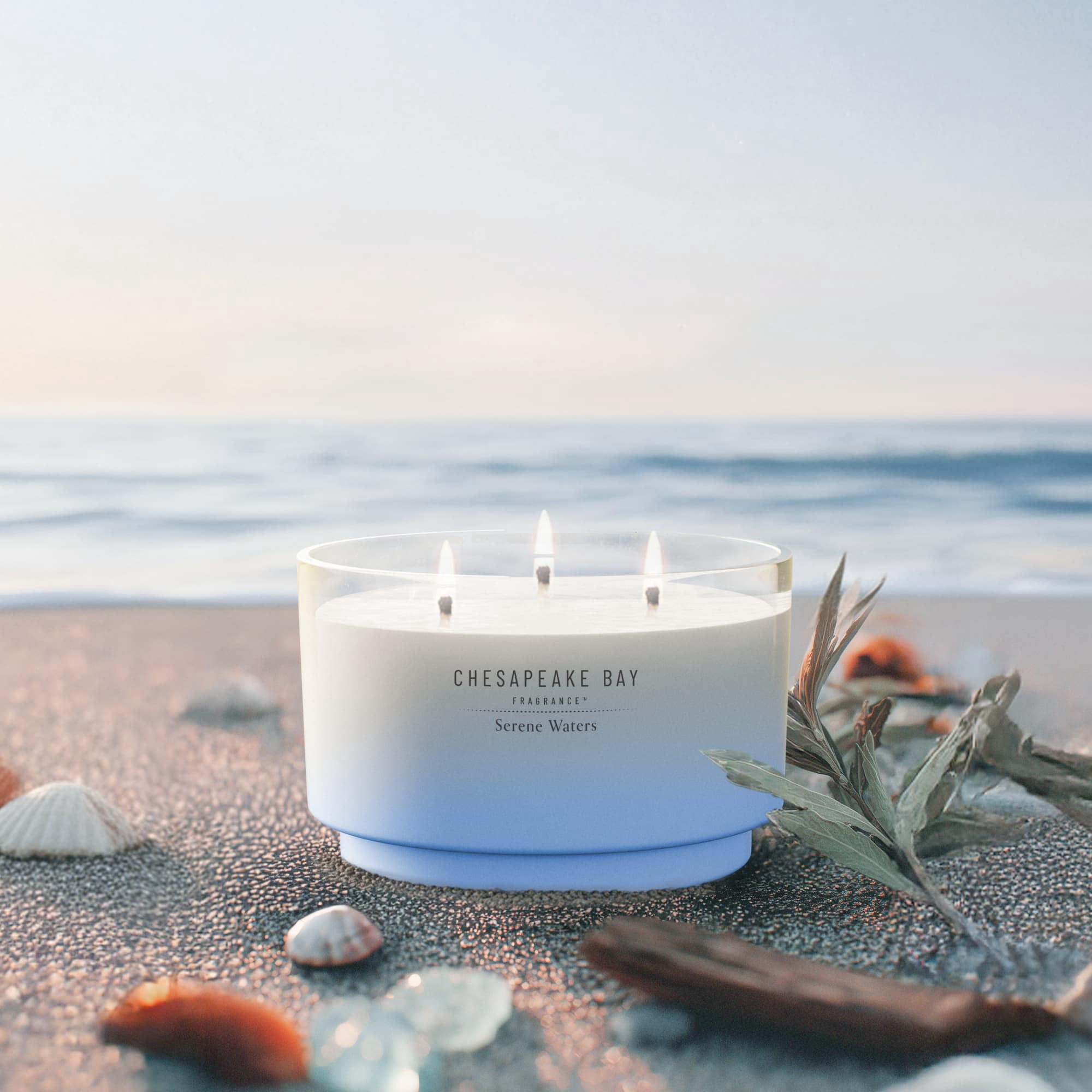 Chesapeake Bay Candle 14.5oz | Serene Waters Scent |Exclusive Mood Evoking Fragrance |Sea Glass-Inspired Jar | Premium Soy Blend Wax with Essential Oils | Coastal Fragrance for Home Décor or Gifting