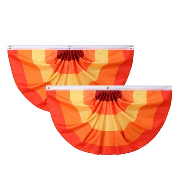 CuiLiyq Fall Pleated Fan Flag Thanksgiving Buntings for Outside Garden, Half Fan Banner Flag with Brass Grommets for Harvest Indoor Outdoor Yard Decorations (Orange, 47.2" x 23.6")