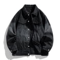 thumbnail image 2 of Men's Denim Jackets Solid Color Lapel Button Down Retro Loose Casual Jeans Jackets Trucker Coat, 2 of 6