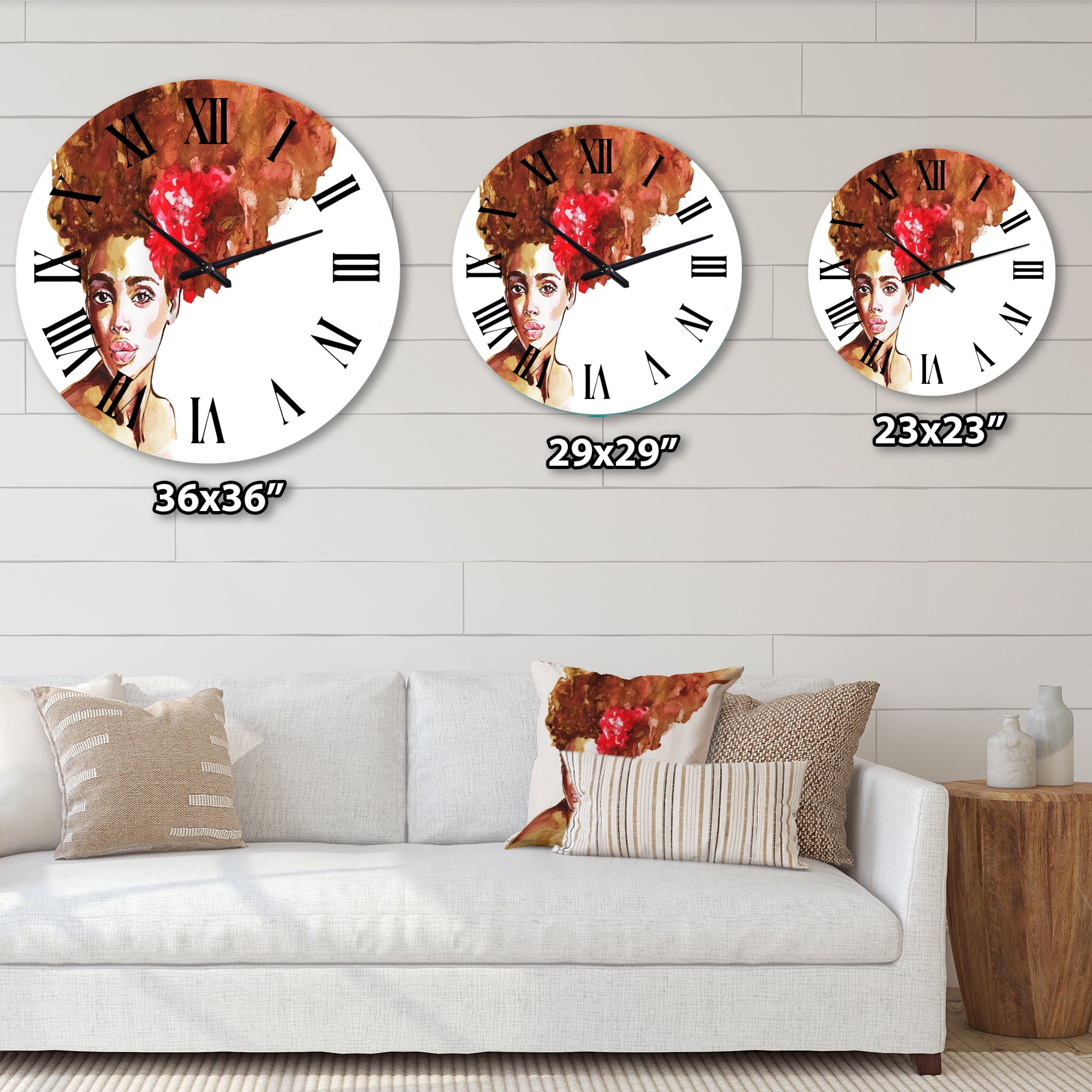 Designart 'Portrait Of Young Afro American Woman Ii' Modern Wall Clock