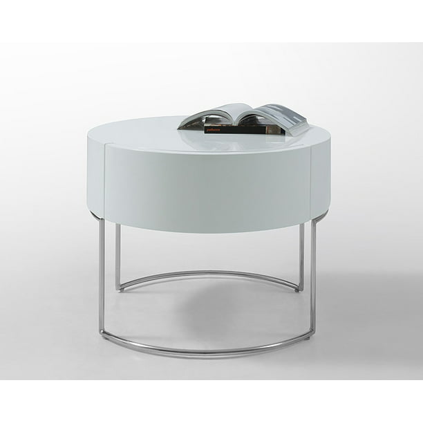 Homeroots Office Modern White Lacquer, Small White Round Nightstand