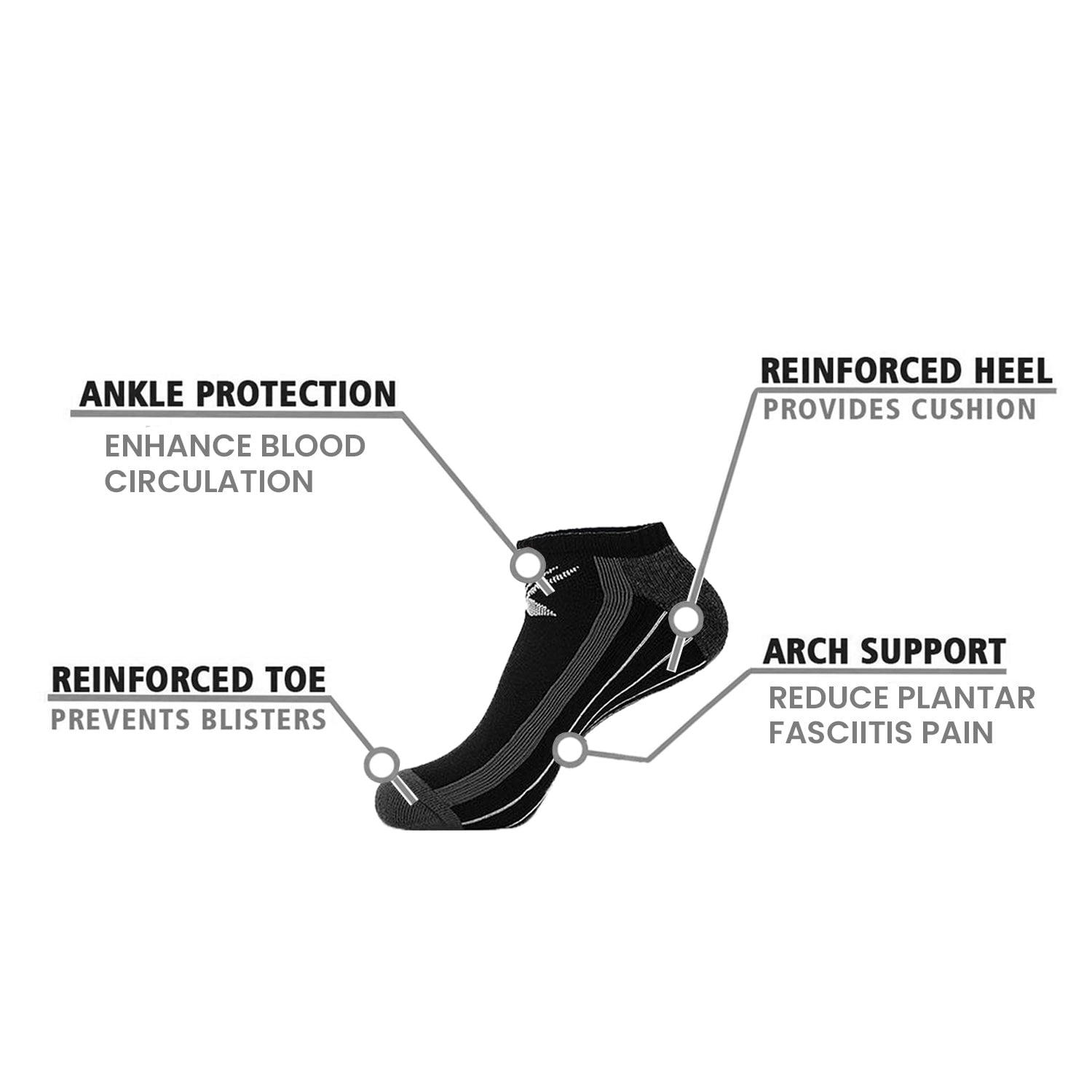 Compression Socks - Ankle High for Running, Athtletics, Travel - 6 Pair