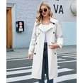 thumbnail image 5 of Women'S Double Breasted Long Trench Coat Windproof Classic Lapel Slim Overcoat with Belt White XXL, 5 of 9