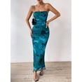 thumbnail image 6 of Women's Printed Side Slit Ruched Stretch Tube Dress 100% Polyester Made For Everyday Wear Flattering Knee Length, 6 of 18