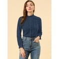 thumbnail image 3 of INSPIRE CHIC Women's Lace Mock Neck Long Sleeve Cotton Button-Down Shirt, 3 of 6