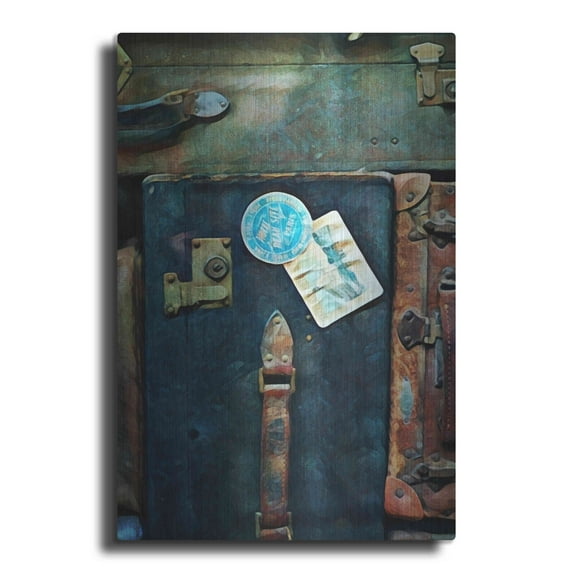 Luxe Metal Art 'Vintage Stacked Suitcases 1' by Ashley Aldridge Metal Wall Art, 24"x36"