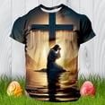 thumbnail image 5 of Mens Easter Golf Shirts Letter Print Short Sleeve Round Neck Floral Bottoming Mens Graphic T-Shirts,Beige,L, 5 of 5