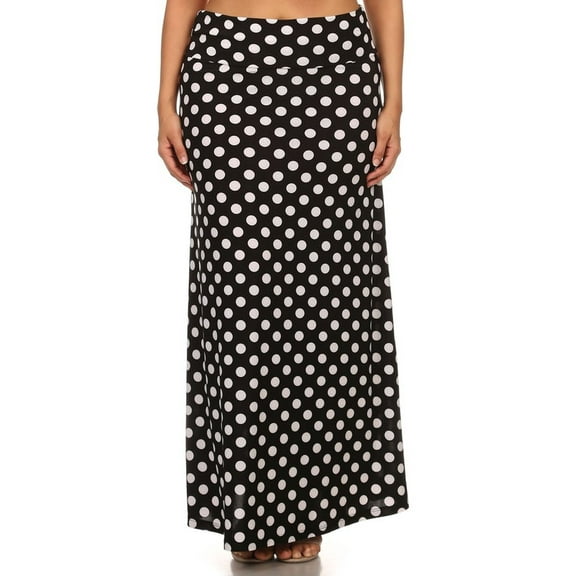 Moa Collection Women's Plus Size High Waist Foldable Elastic Band Relaxed Fit Solid Maxi Skirt
