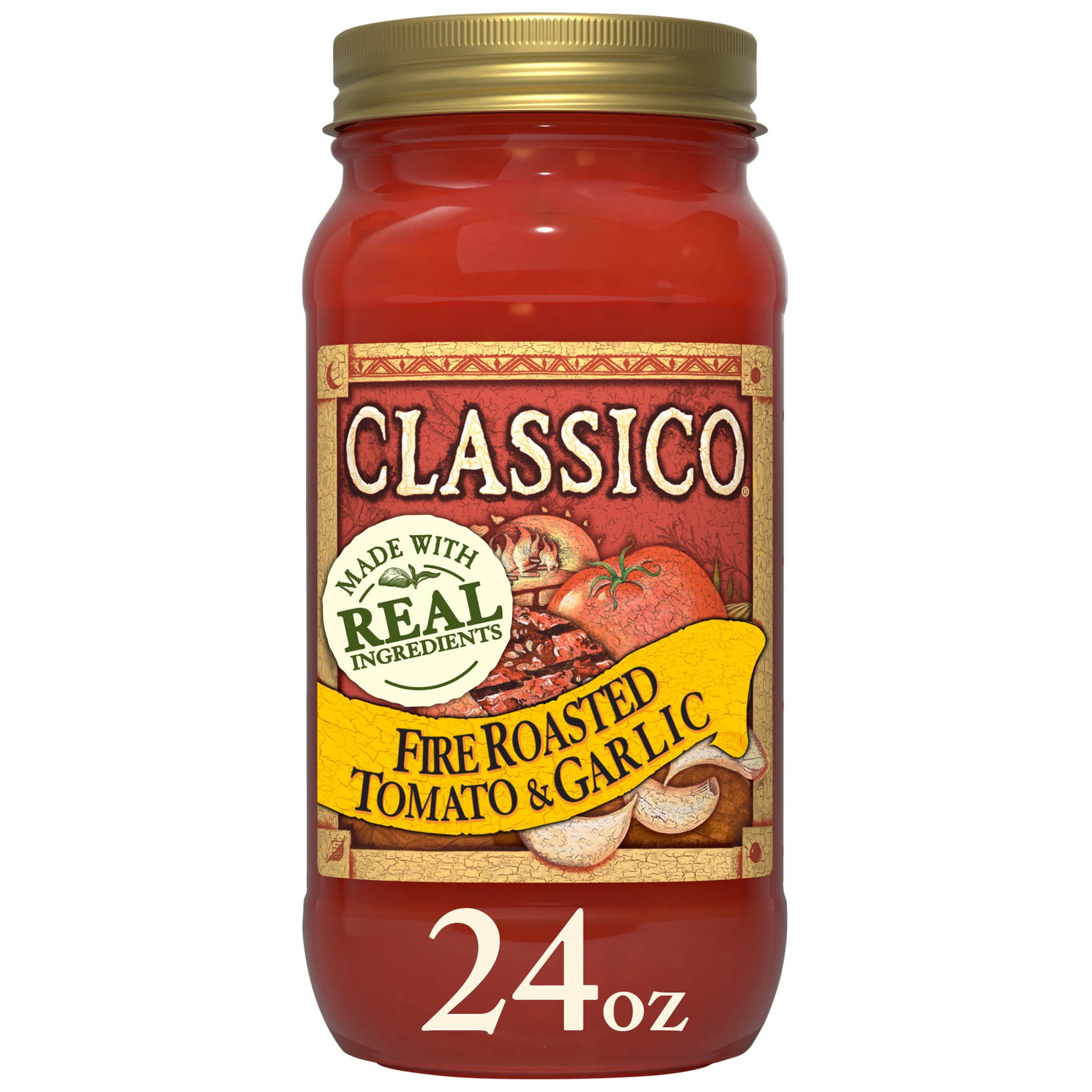 (6 pack) Classico Fire Roasted Tomato & Garlic Pasta Sauce, 24 oz Jar