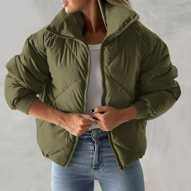 Parkas de manga larga para mujer, ropa de invierno acolchada de algodón corta con cremallera y manga larga, ropa de algodón de manga larga para mujer, blusa para mujer
