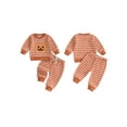 thumbnail image 2 of Loicainy Toddler Baby Boys Halloween Outfits 3 6 12 18 24 Months 2T 3T Stripe Pumpkin Embroidery Sweatshirts and Long Pants 2Pcs Clothes Set, 2 of 9