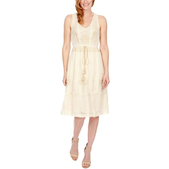 LUCKY BRAND $139 Womens New 1182 Ivory Floral Embroidered Tie Sheath Dress S B B