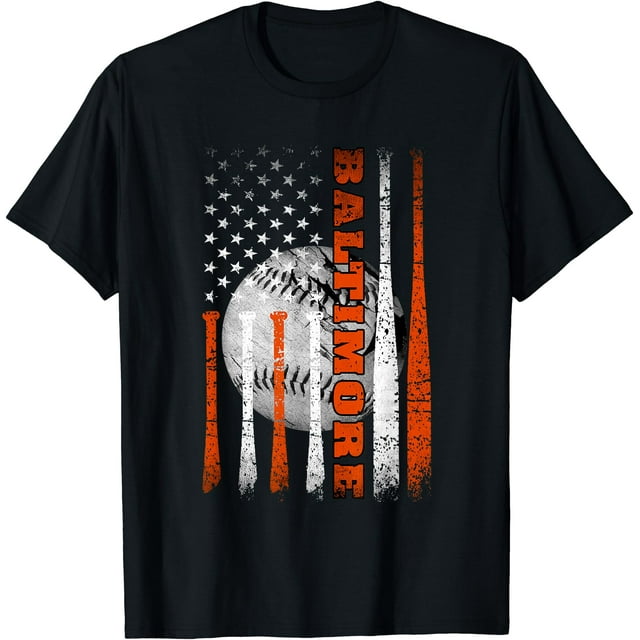 T-Shirt Vintage Baltimore Drapeau Américain Baseball Vieilli - comme sur l'Image - 3TG