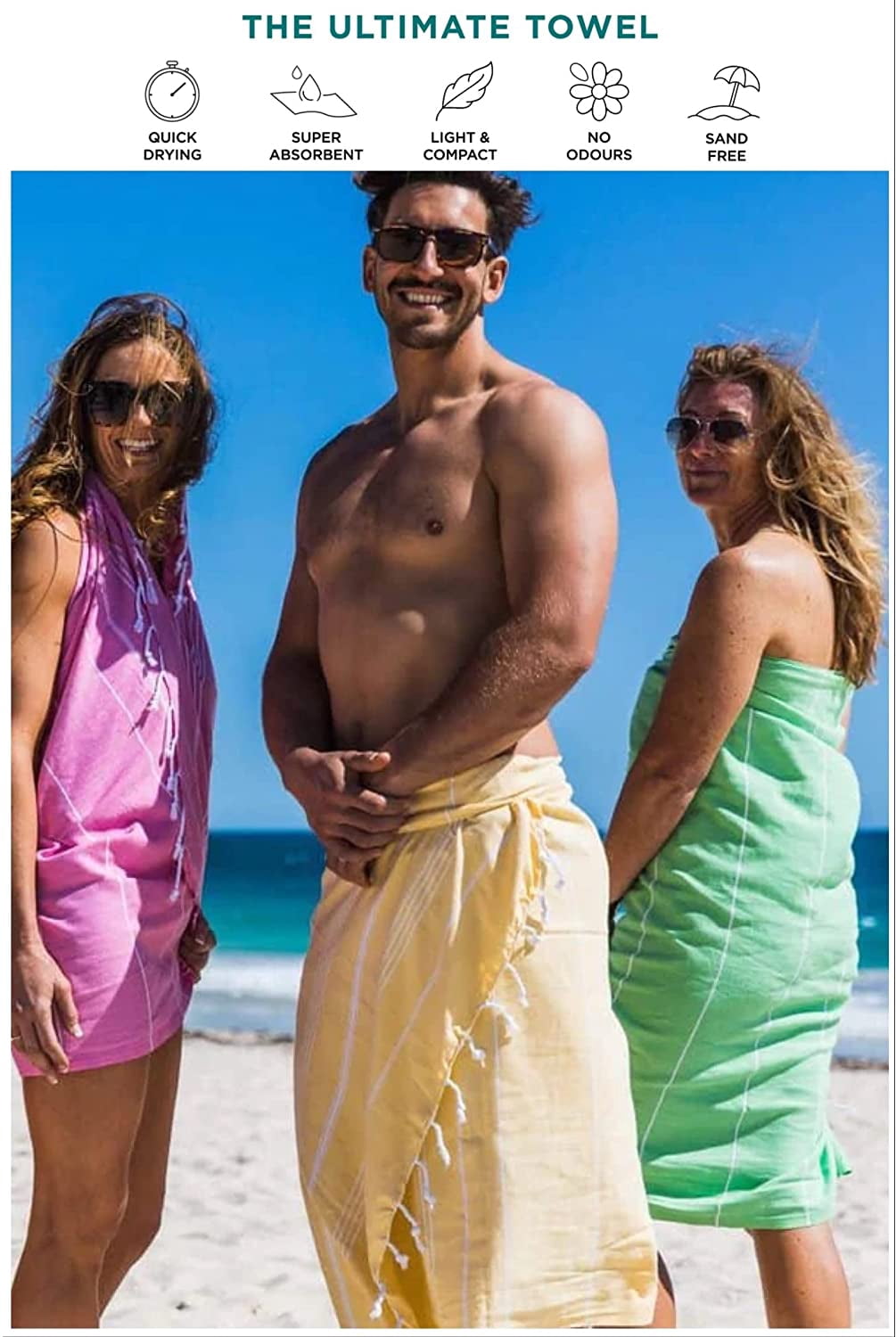 Beach Towels Oversized 39x71 | Turkish Beach Towel | Quick Dry, Sand Free, Soft, Absorbent, Lightweight, Compact Travel Towel | Large Pool Towels | Turkish Bath Towels Set of 6