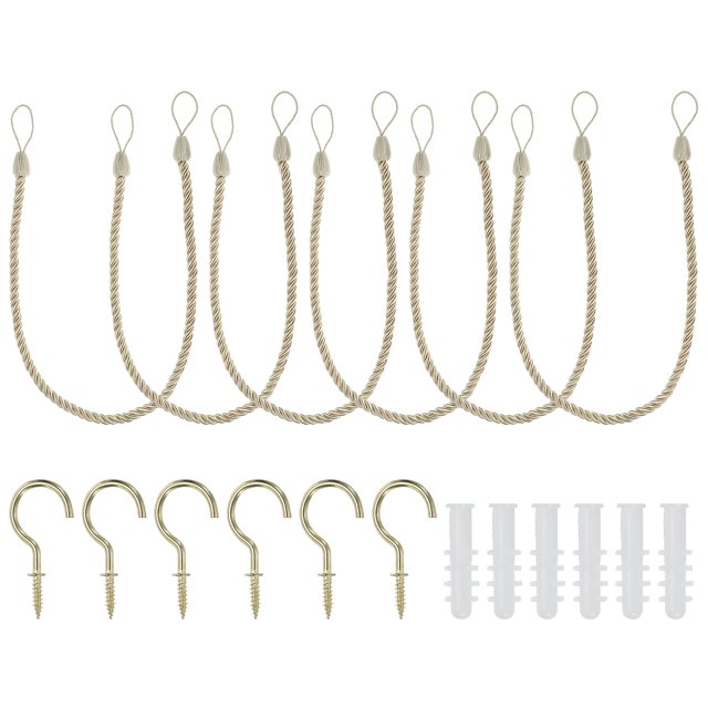 Unique Bargains Attaches de Rideaux, Lot de 6 Attaches de Rideaux Tressées avec Crochets à Vis et Boulons, Jaune Clair