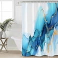 thumbnail image 5 of Abstract Marble Texture Shower Curtain, 48" x 72", Blue Gold Gradient Modern Art Decoration Waterproof Bathroom Curtain Washable Shower Curtain Set with 12 Hooks, 5 of 6