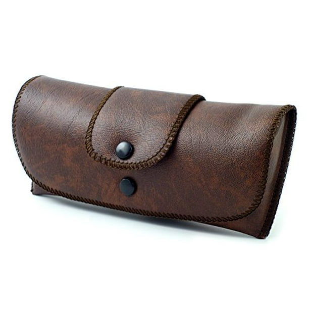 Soft Eyeglass Case Faux Leather, Attatches to Belt, Horizontal (BROWN