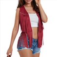 thumbnail image 2 of Chaleco Estilo Hippie Estilo Años 70 con Flecos, Remaches de Ante Sintético, Sin Mangas, Estilo Western, Estilo Bohemio, con Abertura Frontal. Rojo XXL, 2 of 7