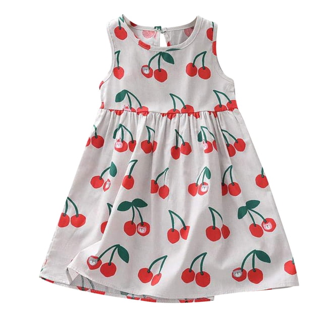 PMVFHDE Robes d'Été pour Filles Robe d'Été Décontractée Sans Manches Imprimé Floral Robe de Plage pour Enfants, Rouge, 1-2 Ans