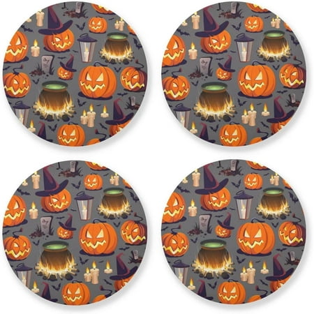 

Hyjoy Pumpkin Round Coaster Heat Resistant Absorbent Drink Coaster 4 Pcs for Kitchen Bar Cafe Decor