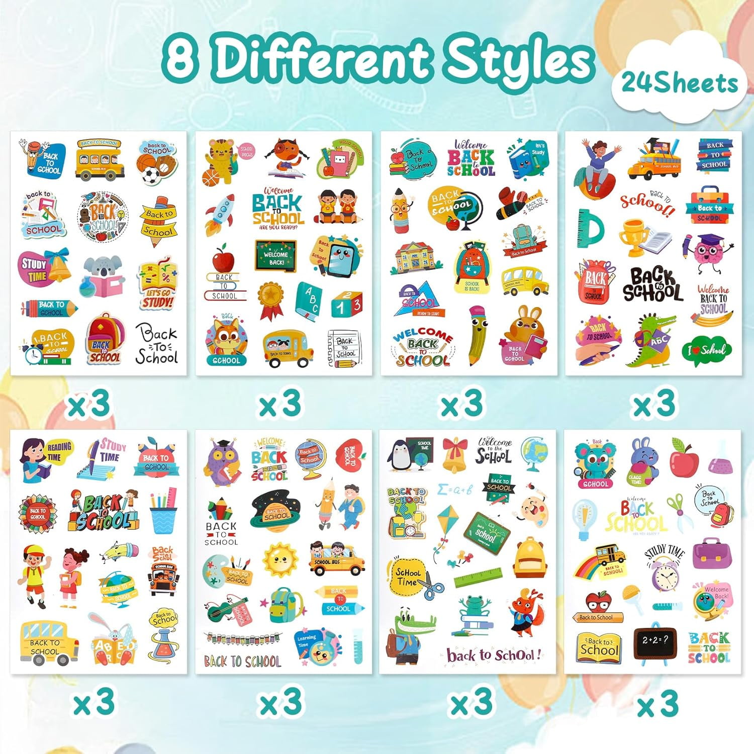 Back to School Stickers Decorations - 369 PCS First Day of School Sticker, Self-Adhesive Welcome Back to Schools Sticker Label Decal for Kid Teacher Rewards for Back to Schools Classroom Student