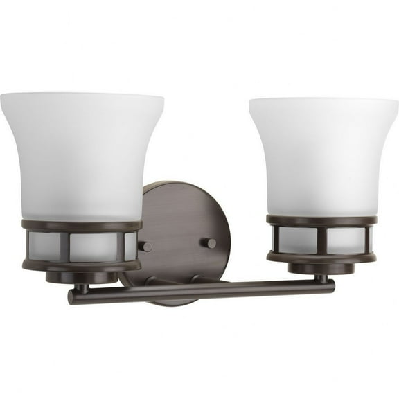 Progress Lighting Cascadia 2-Light Bath & Vanity, Steel, Antique Bronze, Etched Glass Shades