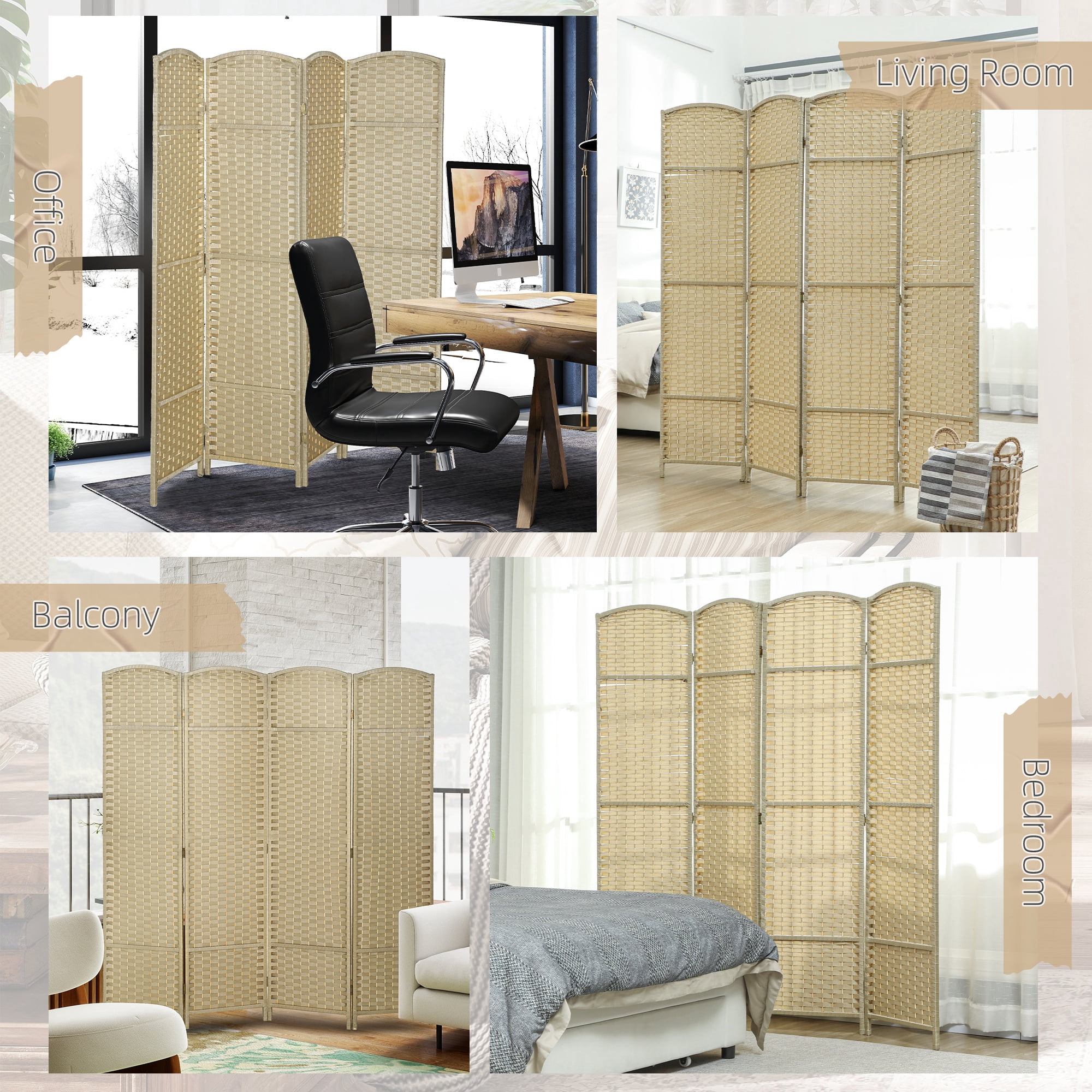 HOMCOM 4 Panel Room Divider Freestanding Folding Privacy Screen, Beige
