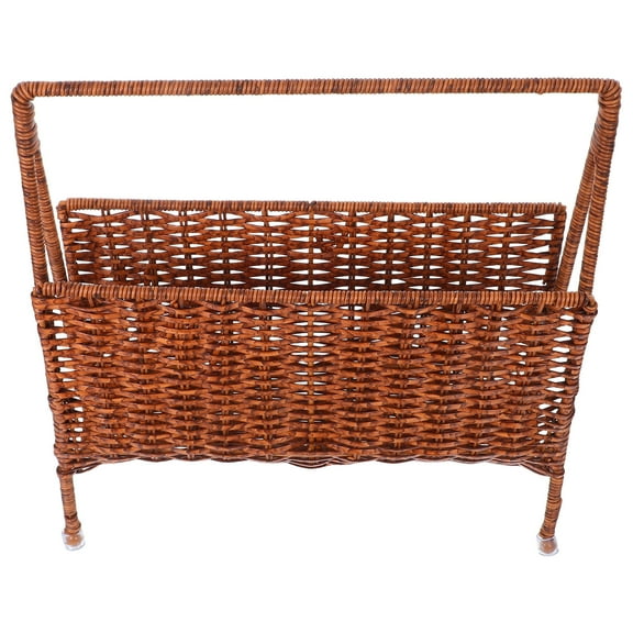 TABLZONE Brown Woven Rattan Magazine Holder and PE Storage Organizer for Home, Office, Living Room - 1 Set