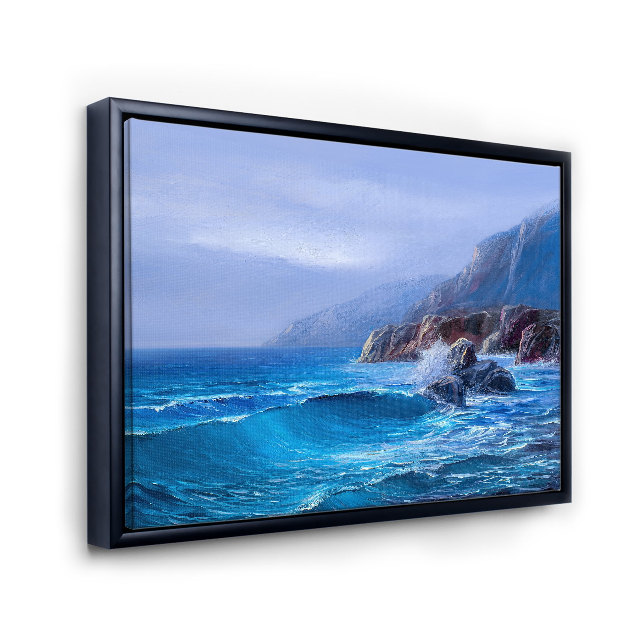 Designart 'Sunrise Glow On Sea Wave Paints On A Canvas' Nautical & Coastal Framed Canvas Wall Art Print