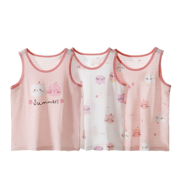 MEZZALL 3pc Girls Summer Sleeveless Tops For Toddler Teen Casual Loose Fit Comfortable Daily Wear Soft Breathable Tees For Kids Daily Wear Breathable / 6-7 Years