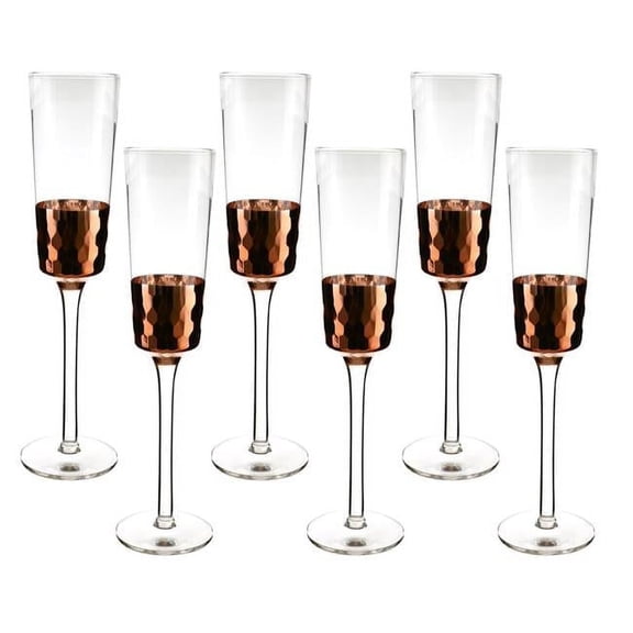 Three Star Import & Export XM6306 9.5 in. Flute Glass with Copper Fish Scale Design Set, 6 Piece
