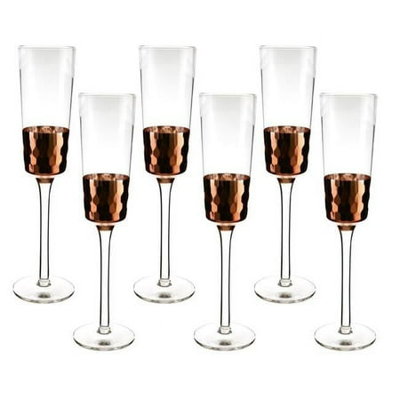 

Three Star Import & Export XM6306 9.5 in. Flute Glass with Copper Fish Scale Design Set 6 Piece