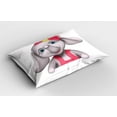 thumbnail image 2 of Ambesonne Animal Cartoon Pillow Sham 2 Pack, Smiling Girl, 26"x20", Yellow Grey Pink, 2 of 3