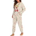 thumbnail image 2 of SCRAWLGOD Deer Snowflakes Pajamas Women Long Sleeve Nightwear for Women Fall Clothes Crewneck 2-Piece Lounge Set Size M Comfortable Christmas Sleepwear, 2 of 7