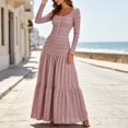 thumbnail image 5 of Ygbgbb Women Square Neck Tiered Maxi Dress, Long Sleeve Textured Fabric Fitted Bodice Ruffle Tier Skirt Dress for Party and Dating Pink M, 5 of 9