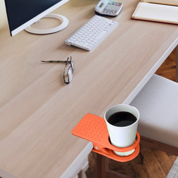Clip-On Desk Cup Holder, Portable ABS Plastic Drink Holder with Clamp, Space-Saving Mug Stand for Office Desks, Camping Chairs, and Sunbeds