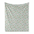 thumbnail image 1 of Hawaiian Soft Flannel Fleece Blanket, Striped Background with Pink Flamingos and Coconut Palm Tree Leaves, Cozy Plush for Indoor and Outdoor Use, 60" x 80", Pale Blue and Multicolor, by Ambesonne, 1 of 6