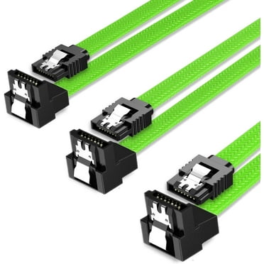 Bailink 3 PACK SATA Cable III 3 Pack 90 Degree Straight to Right Angle 6Gbps HDD SDD SATA Nylon Braided Data Cable with Locking Latch 50cm 19.68 Inch for SATA HDD, SSD, CD Driver, CD Writer, Green