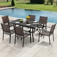 thumbnail image 3 of Nuu Garden 7 Pieces Patio Dining Set, Large Rectangle Metal Table with 1.57’’ Umbrella Hole, 6 Wicker Dining Chairs, Mixed Color and Weather-Resistant, Black, 3 of 10