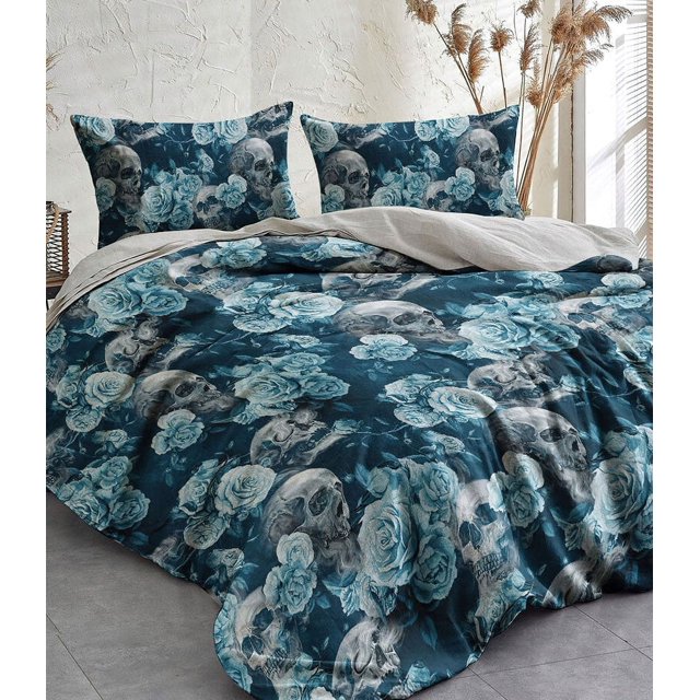 Juego de cama calavera rosas azules Juego de cama