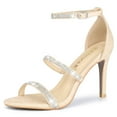 thumbnail image 1 of BLISSFUL STEP Women's Rhinestone Ankle Strap Heel Sandals, 1 of 7
