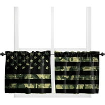 Kitchen Curtain 24 Inch Length, Green Camouflage American Flag, Small Short Cafe Tiers Curtains Drape, 2 Panels Window Treatment Rod Pocket Drapery Curtains 27.5x24