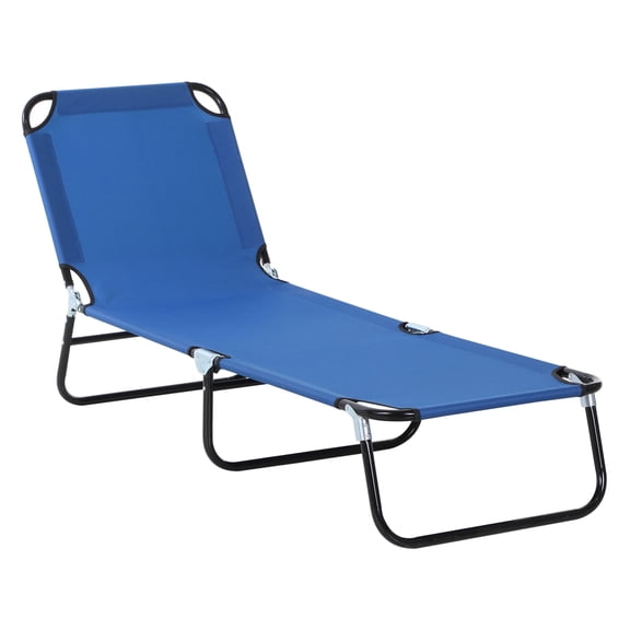 Folding Chaise Lounge Chair, Outdoor Sun Tanning Chair, 5-Level Reclining Beach Chair, Steel Frame, Patio Pool Lounger, Blue