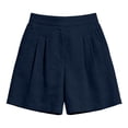 thumbnail image 3 of Pounoo Women's Shorts High Waist Linen-Like Pleated Straight Leg Shorts Retro Elegant Style Breathable Comfortable Loose-Fit Bottoms Gift, 3 of 9