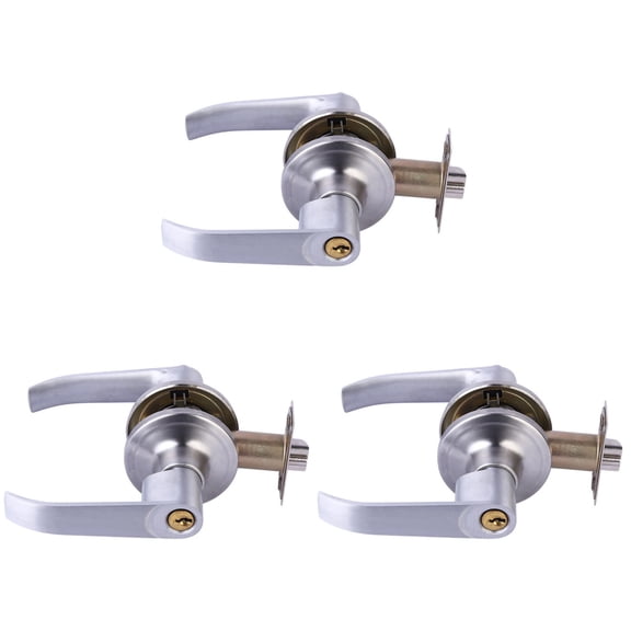 3Pack Brushed Door Knobs Interior,Bath & Bed Privacy Door Knob, Keyless Door Lock Round Doorknobs with 3 Keys