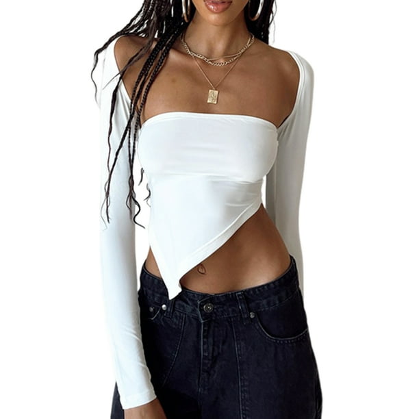Tops De Tubo Ajustados Y2K Bodycon Tube Tops 2pcs Mujeres Crop Tops Casual Salir Ropa (Blanco L) Cgtredaw Para estrenar