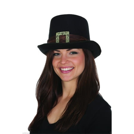 Black Deluxe Felt Puritan Pilgrim Quaker Leprechaun Top Hat W/ Buckle Costume