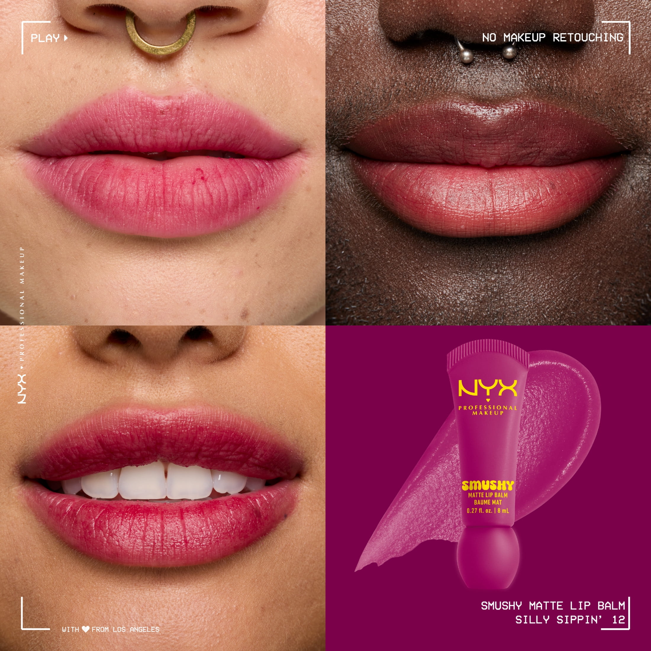 NYX Professional Makeup Smushy Matte Lip Balm, Silly Sippin', Deep Purple, 0.27 fl oz